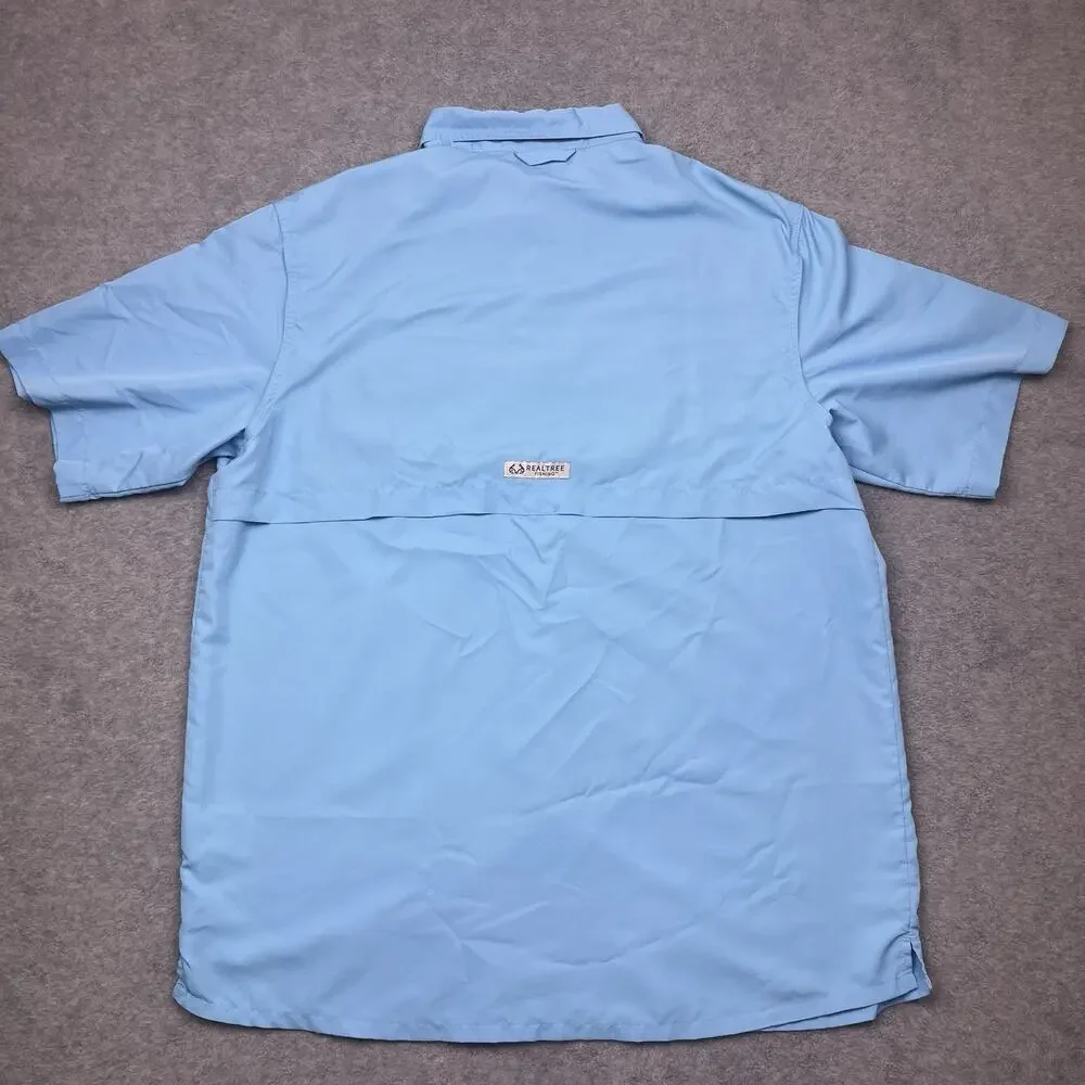 Realtree fishing button up shirt blue‎ lightweight cooling size medium